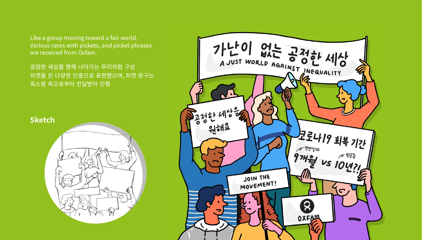 campaign cometyooon ILLUSTRATION  inequality inequalitycampaign Oxfam oxfamkorea postcardillustration Stickerpack