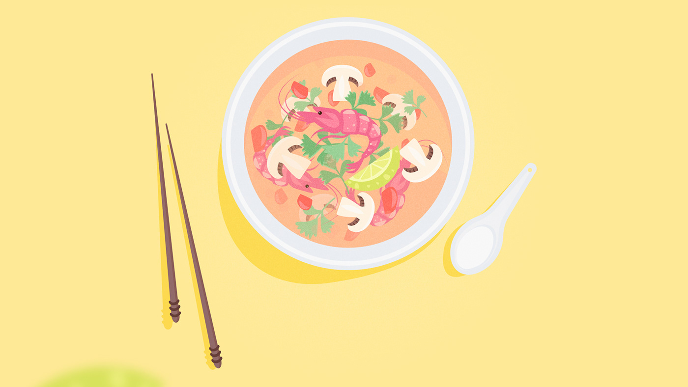 adobe illustrator Asian Food Digital Art  food illustration ILLUSTRATION  Illustrator tasty thai food Tom Yum vector