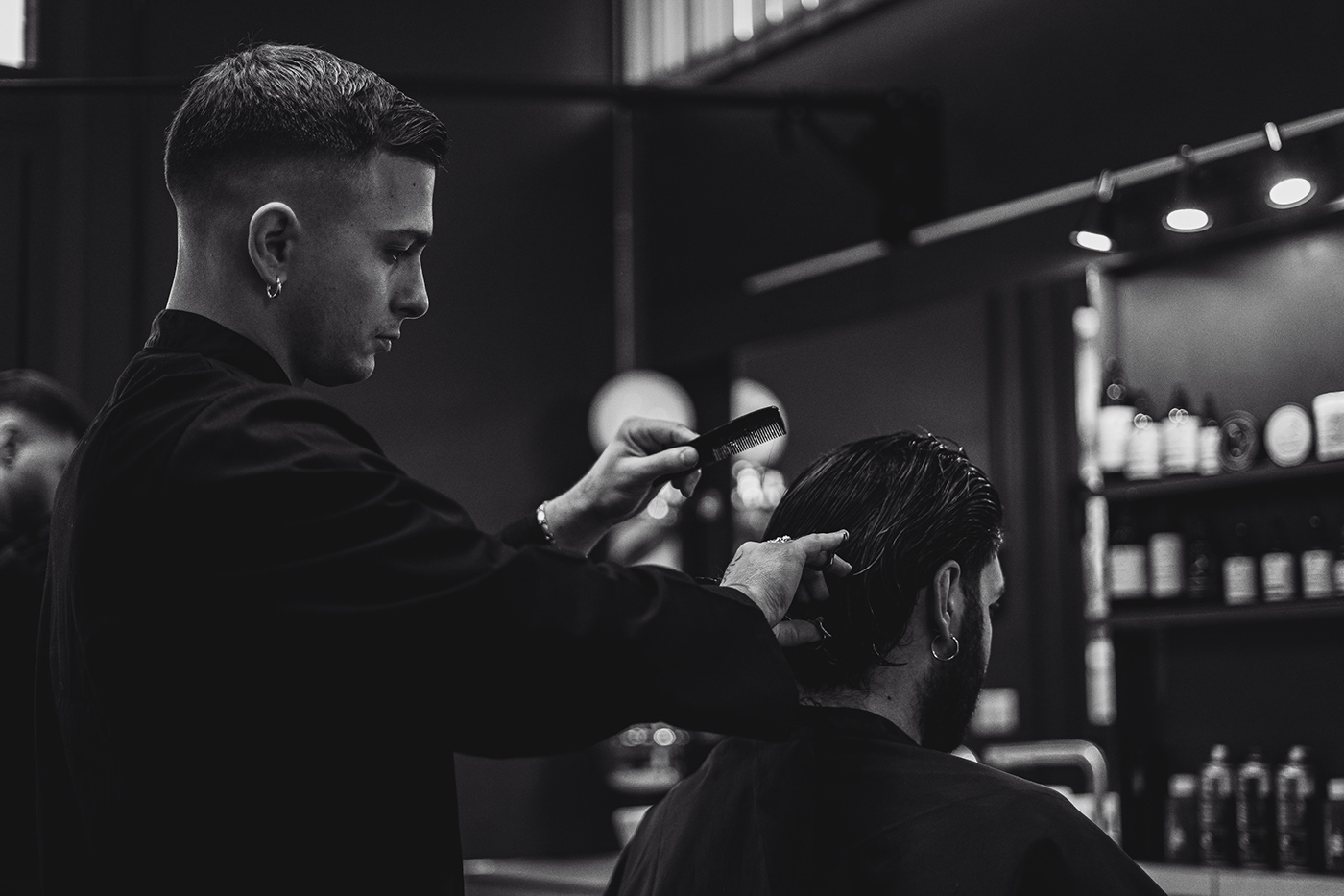 black and white Photography  photoshoot portrait model Fashion  Clothing barbershop brand identity Logo Design