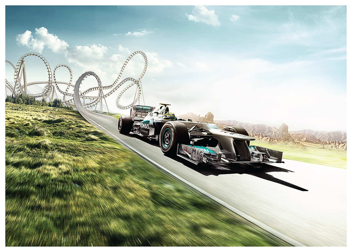 Racing Motorsport Cars tornado look print campaign ads manipulation composition