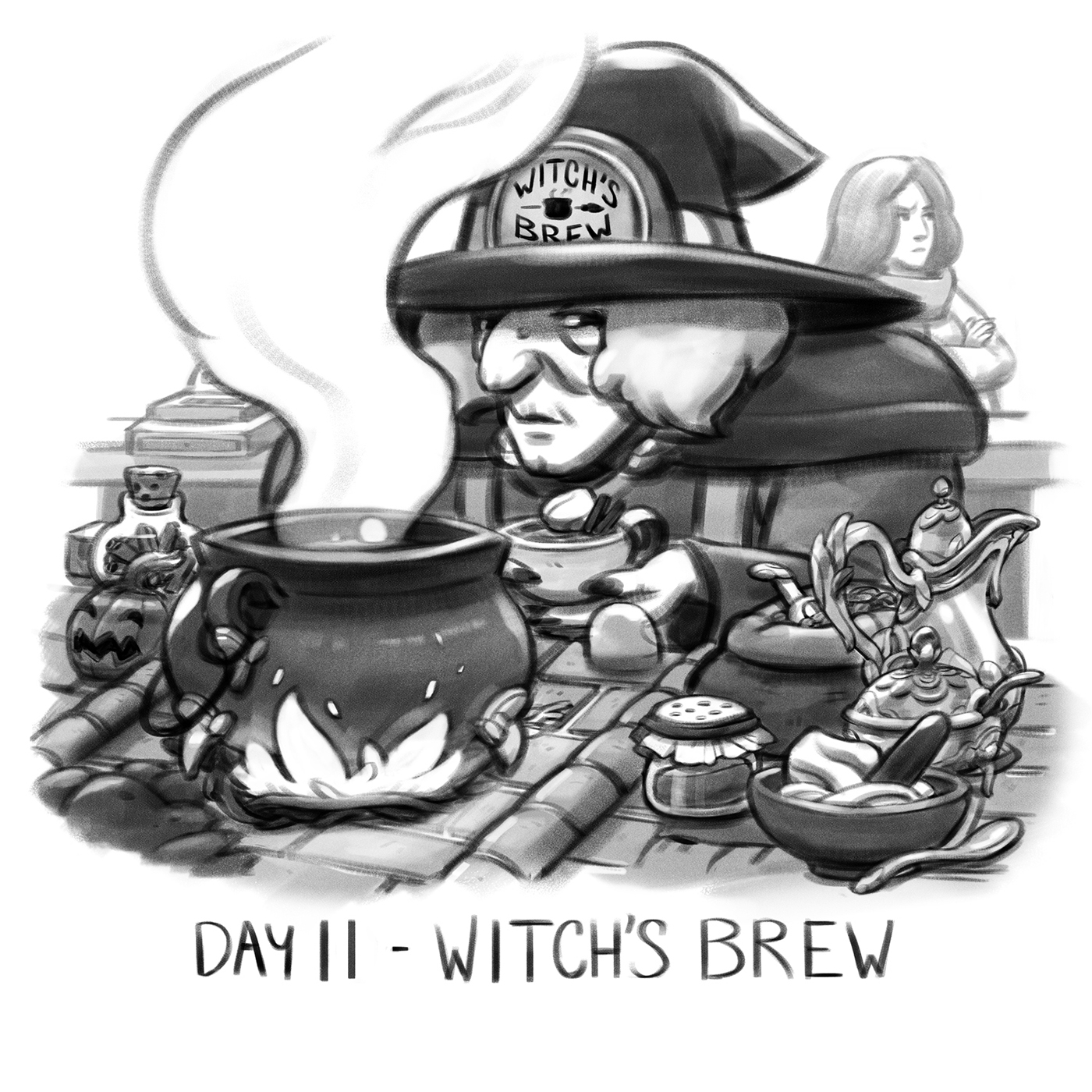 inktober black and white ILLUSTRATION  Halloween Magic   Witches Ghosts ghouls