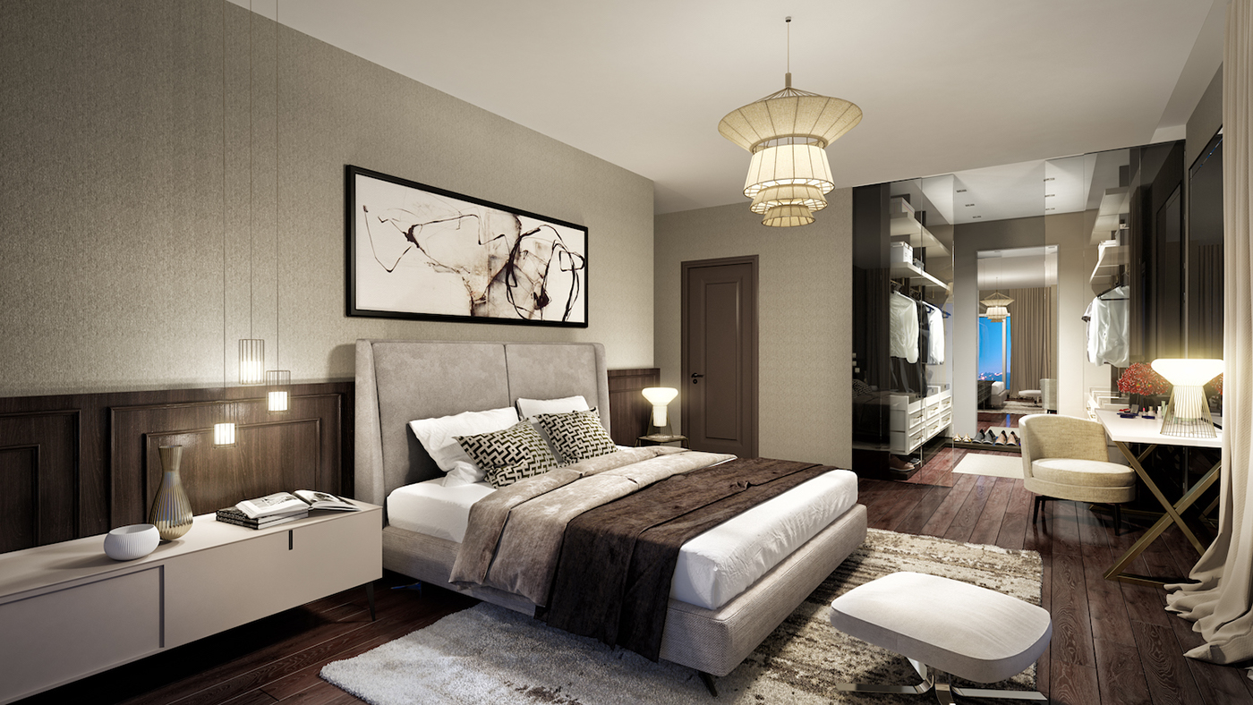 Bedroom in an apartment 3D rendering