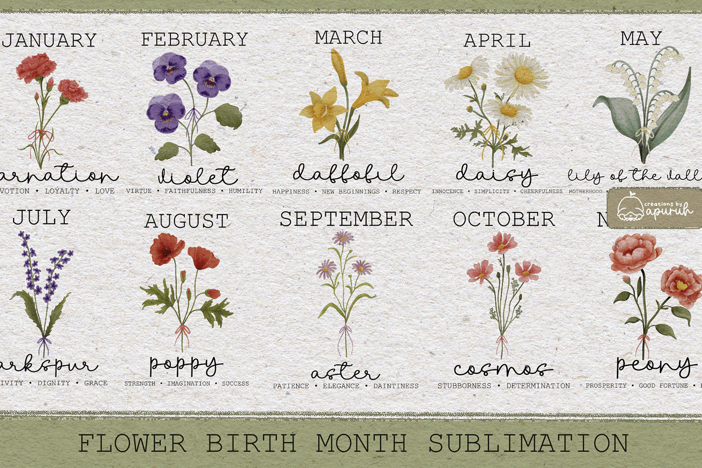 Watercolor clipart hand drawn T-Shirt Design Birth Month Flower flower month meaning flower sublimation flower text meaning