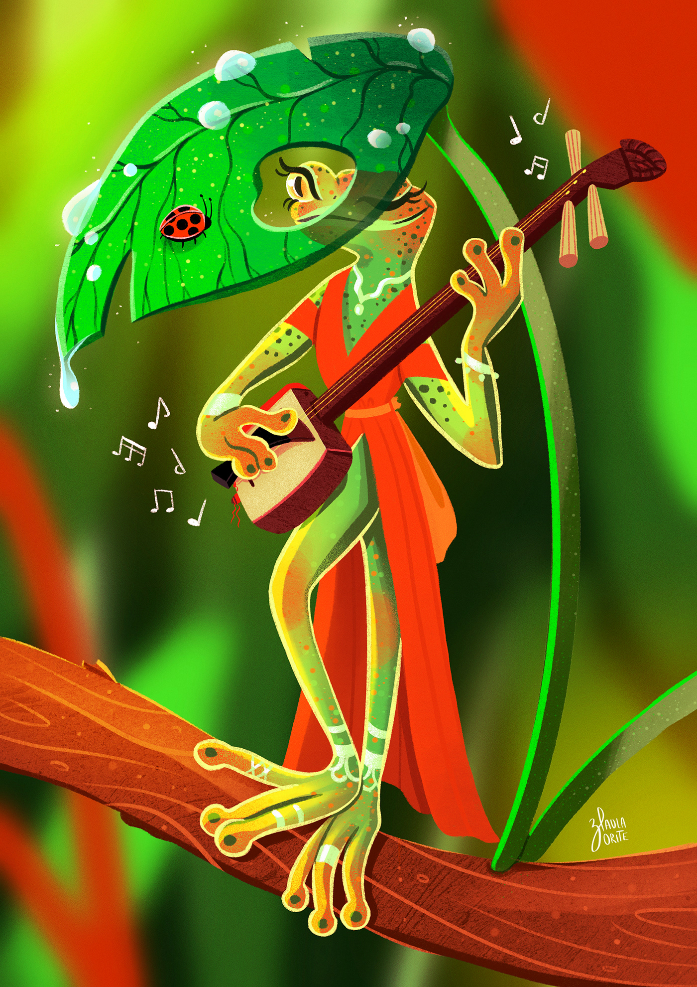 animal illustration cartoon characterdesign Colourful  digitalart elegant fantasyart frog music musician animal