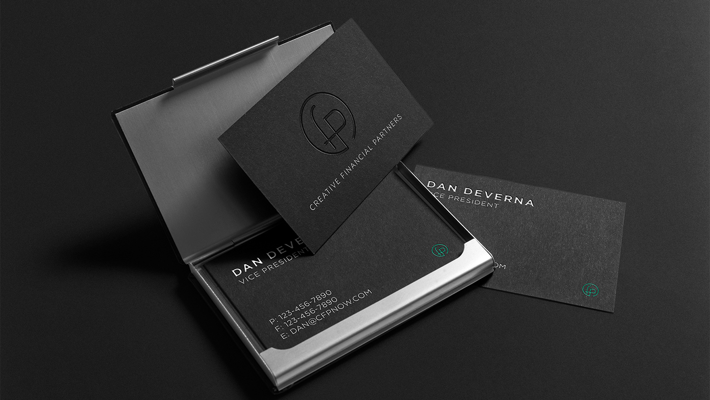 print business card letterhead Stationery logo Brand System financial Investment banking black White accent foil folder