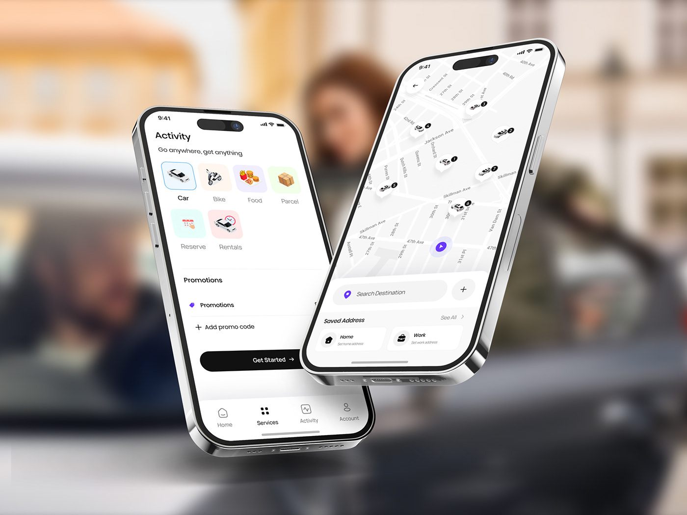 ride sharing food delivery ride Food  mobile app design UI/UX Figma Mobile app app design delivery app