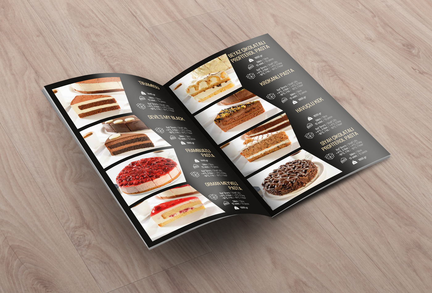 basılı broşür insert katalog kurgu milano cakes ofset renk tasarım