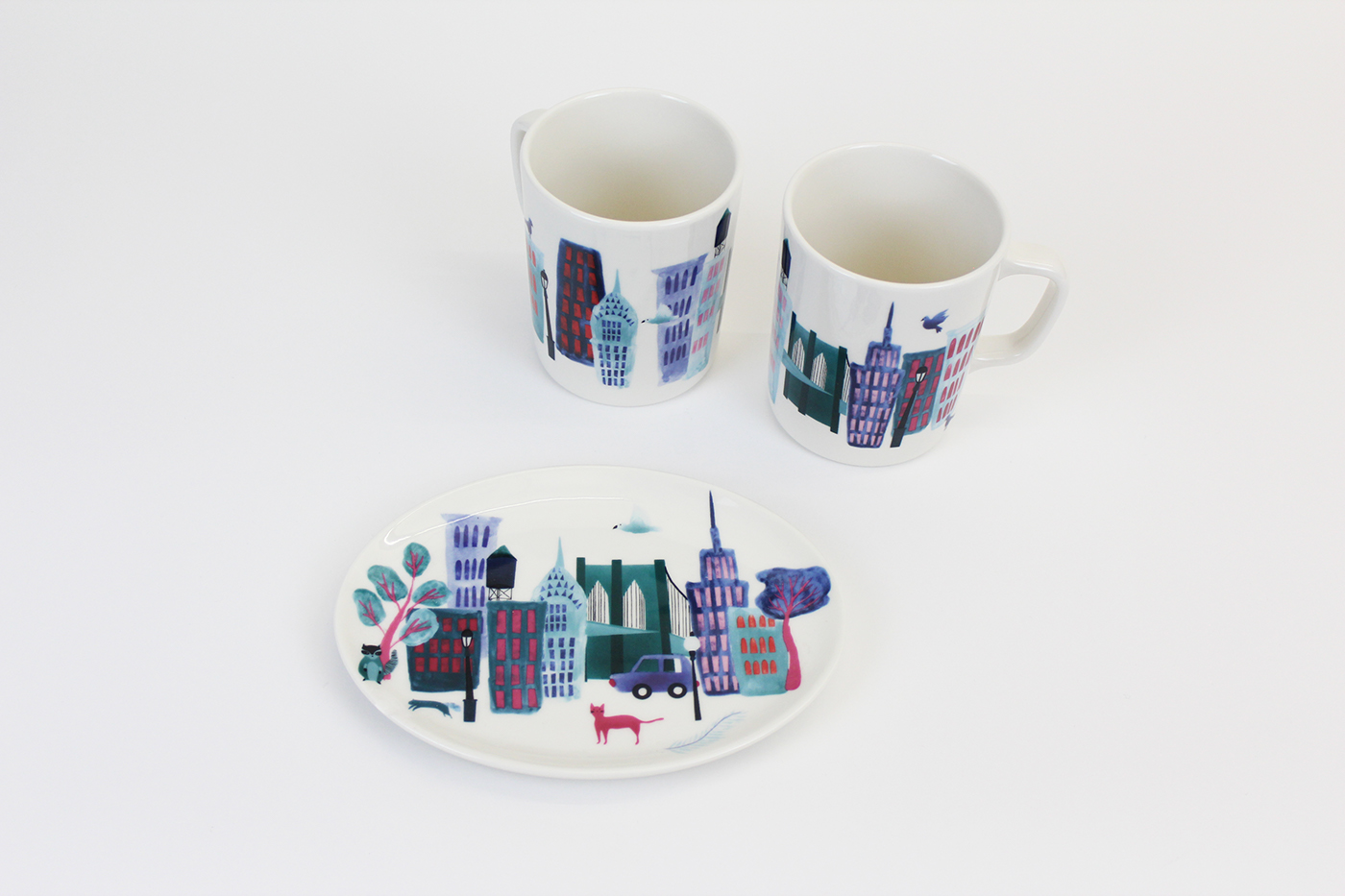 dishware city eccentric bowl creamer plate coffee mug sugarbowl New  York Brooklyn