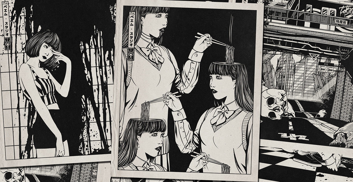paiheme paiheme studio manga memories absurdity black and white Retro vintage japanese ILLUSTRATION 