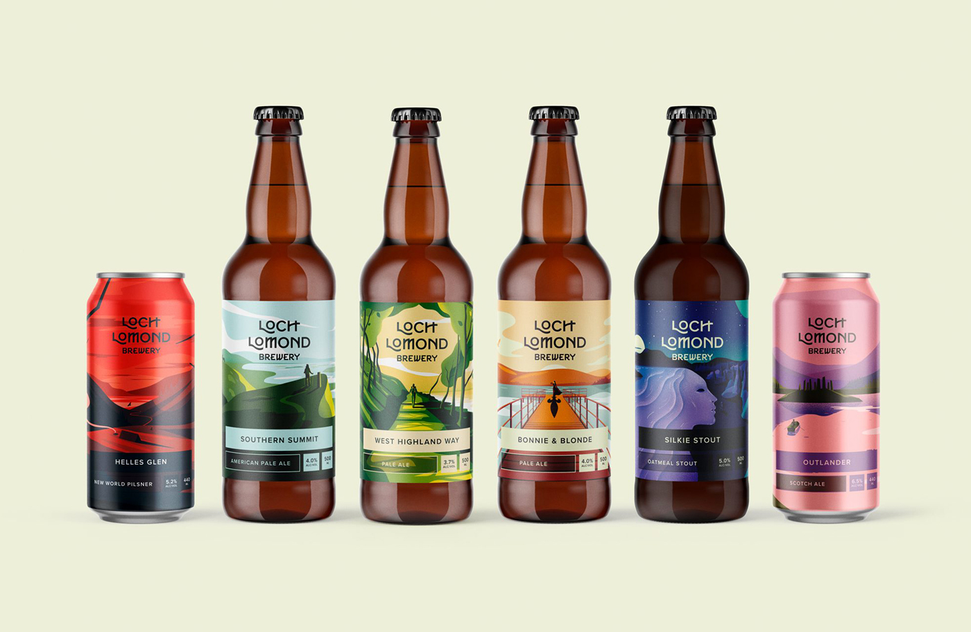 Packaging beer ILLUSTRATION  craft brewery Landscape scotland Bottle Labels Can Design loch lomond scottish illustrator