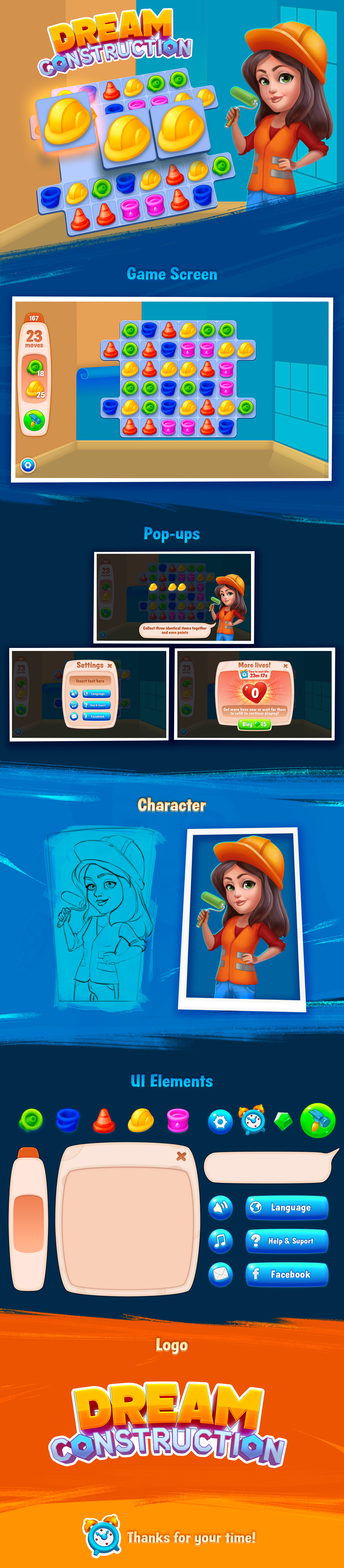 UI ui design Character match-3 construction game icons Interface game ui game concept
