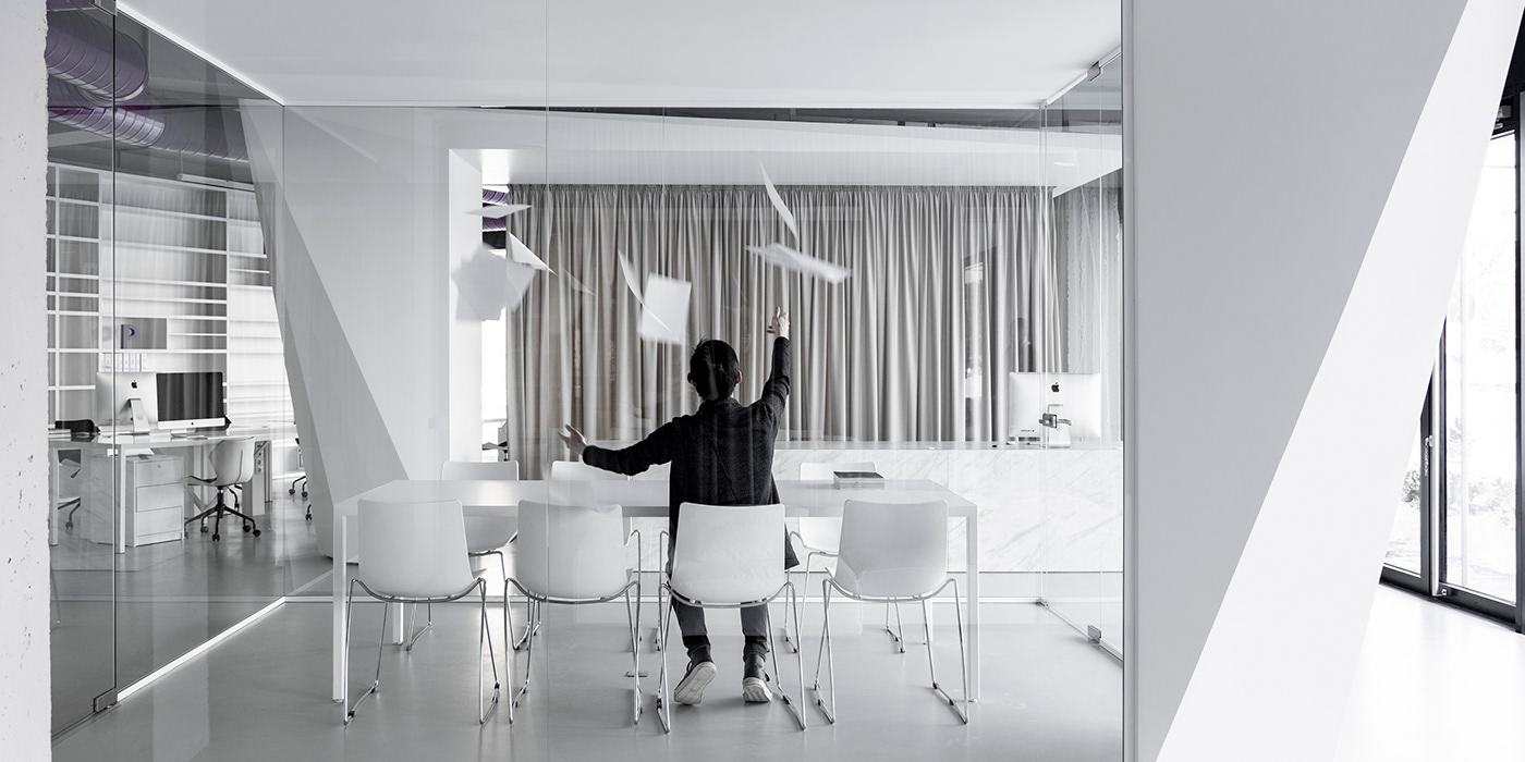 purple Office Space  openspace minimalist Minimalism concrete White design Interior