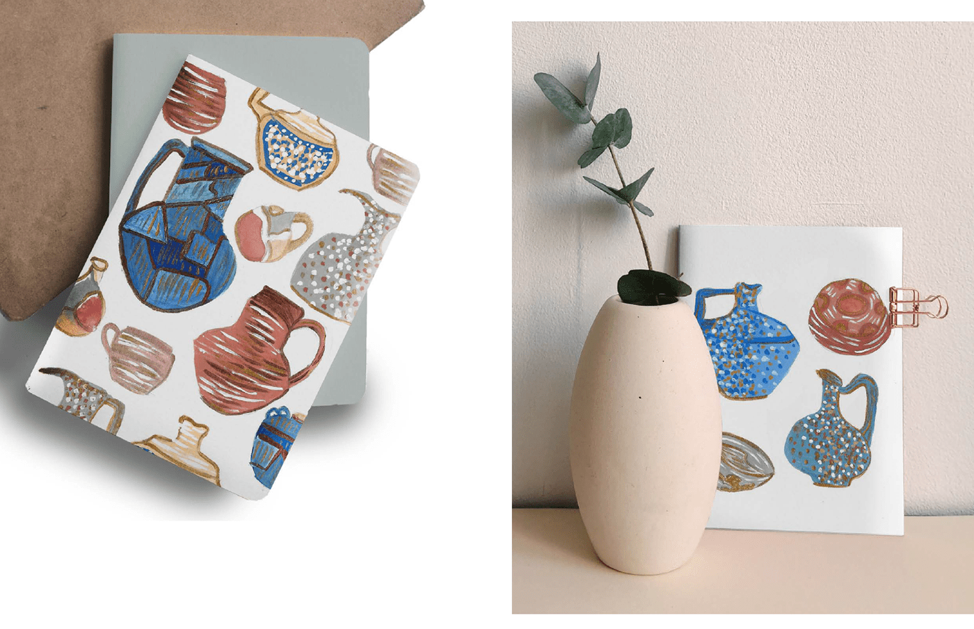 #stationary   ILLUSTRATION  gouache painting home decor mockups notebook post card print and pattern surface design travel inspo