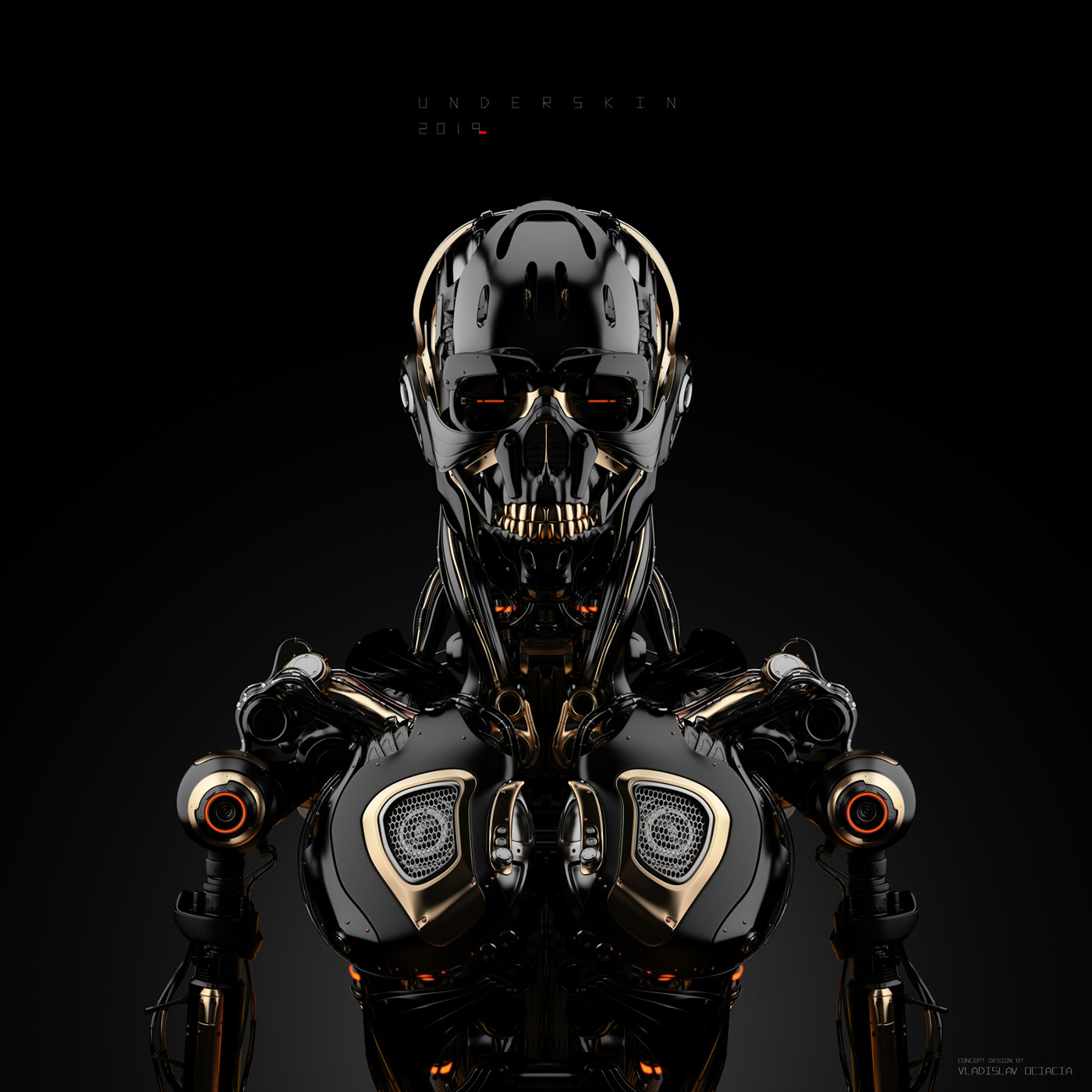 robotic robot Cyborg steel skull body sci-fi mechanical futuristic under