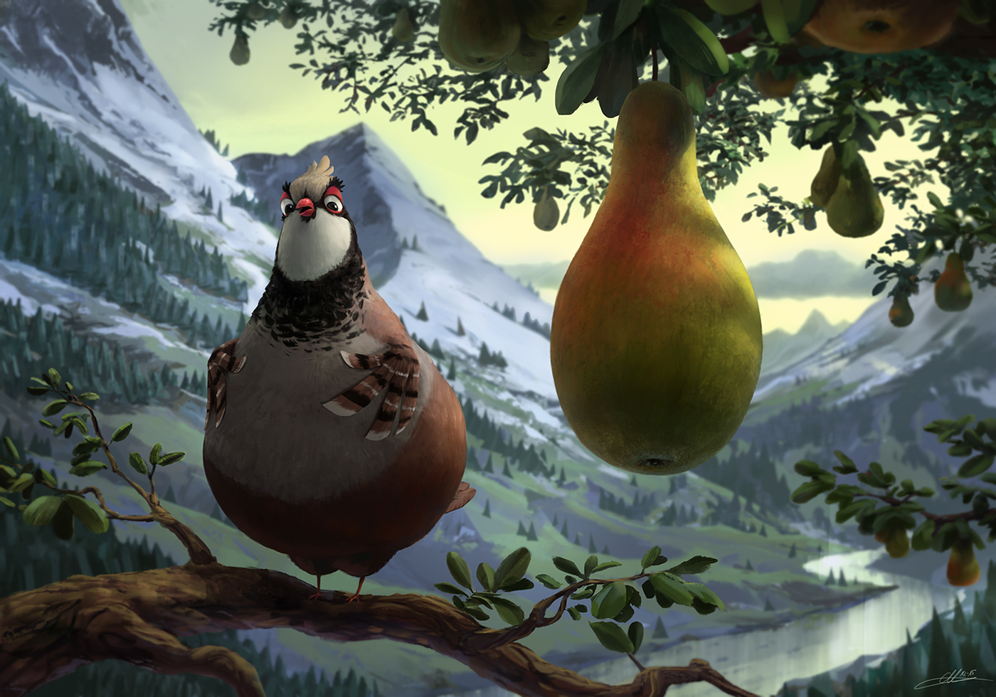 partridge pear tree bird Fruit Tree  valley moutains