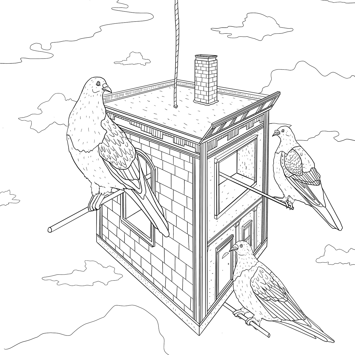art design Drawing  architecture houses birds ILLUSTRATION  app