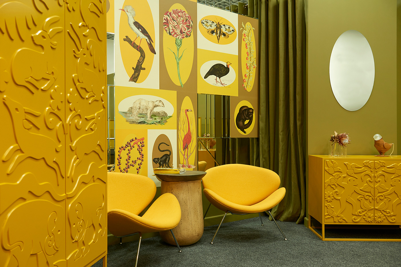 Interior Office design интерьер color wallpaper green yellow funny booont