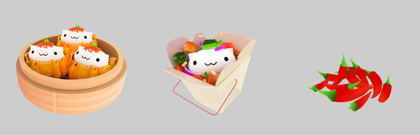 Cat Food  Sushi 3D Pizza animals cute animated sticker salad frappuccino