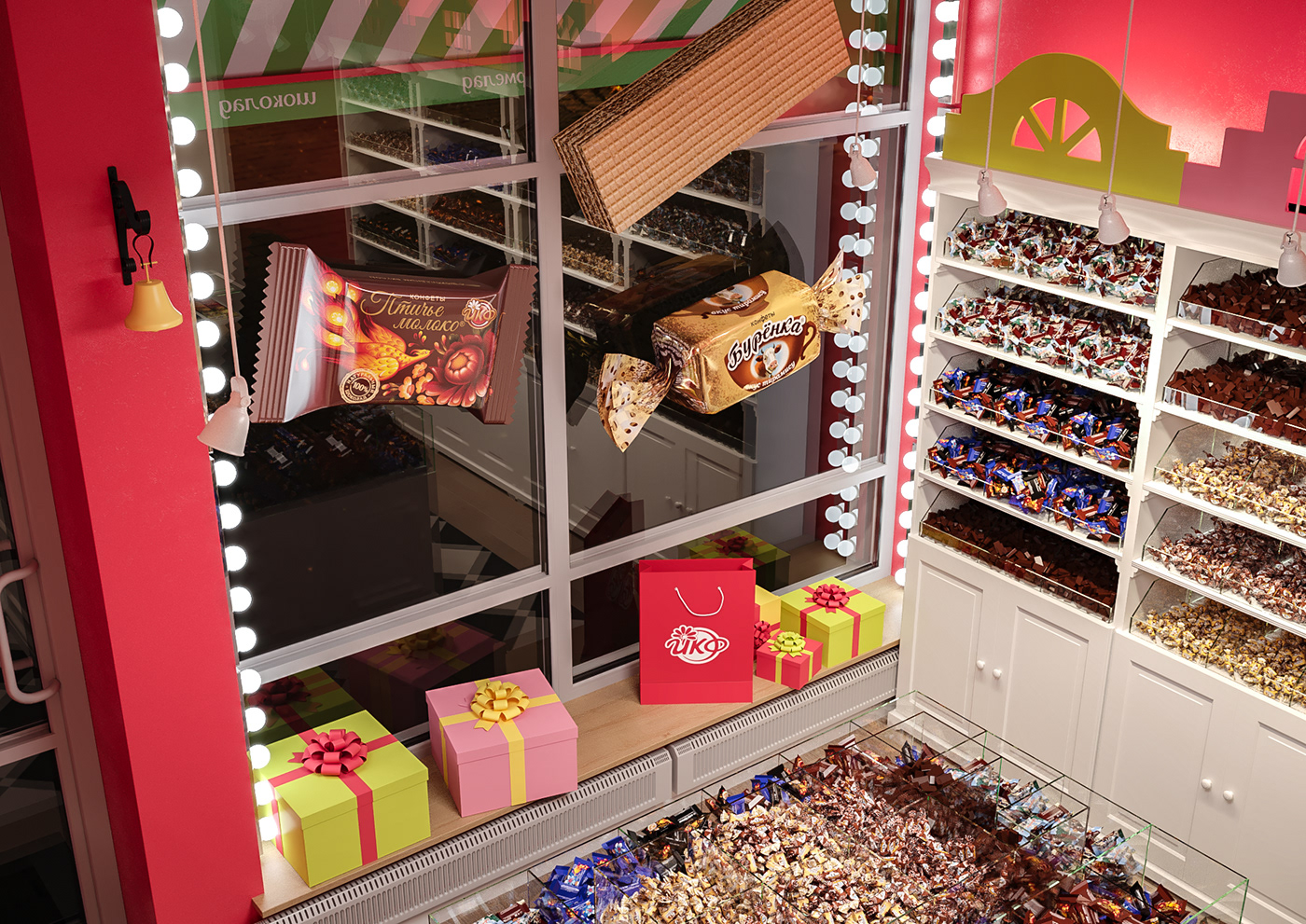 3D Candy Candy shop Interior interior design  market Render visualization магазин ритейл