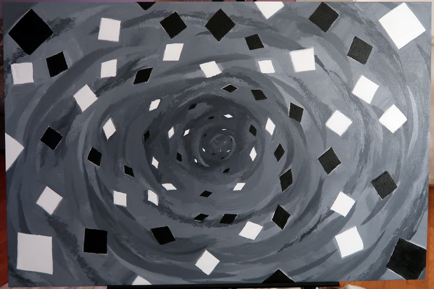 gray painting   diamonds Spiral distant geomtry Curvature yin yang balance