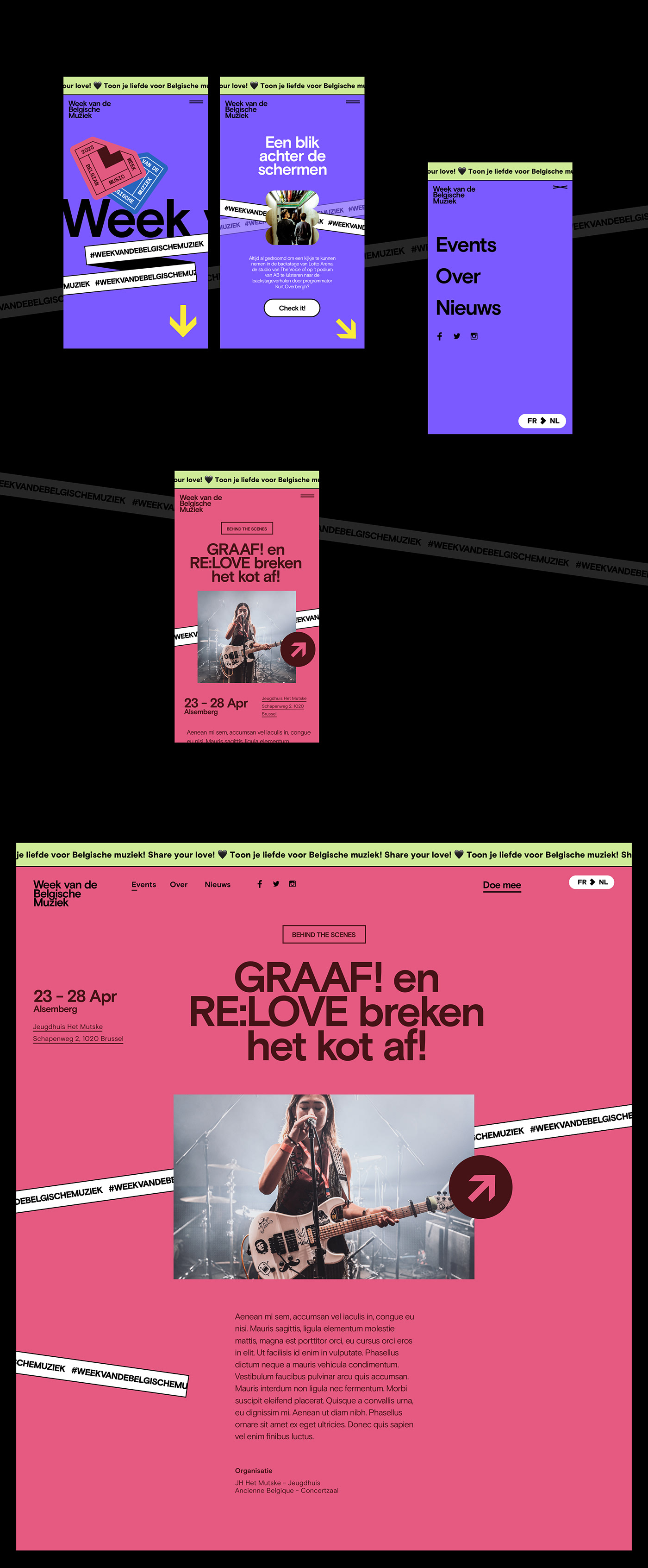 UI/UX Web Design  ui design Website Brutalism festival music bright black darck design