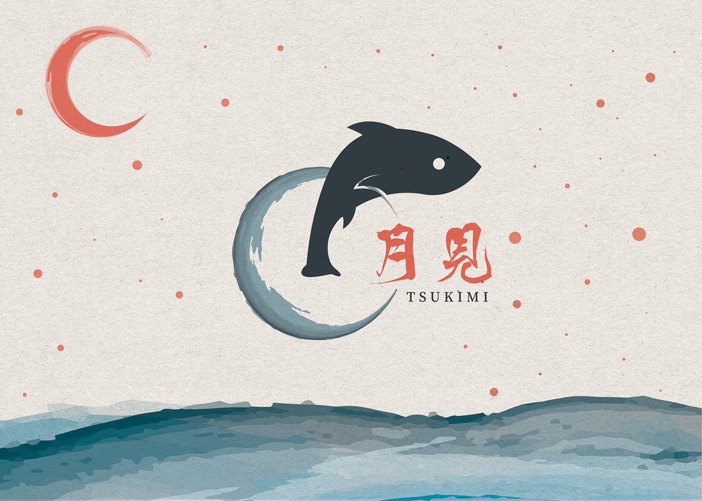 Asian Food brand identity fish logo design Food  japanese logo Moon Logo Restaurant Branding Sushi sushi restaurant