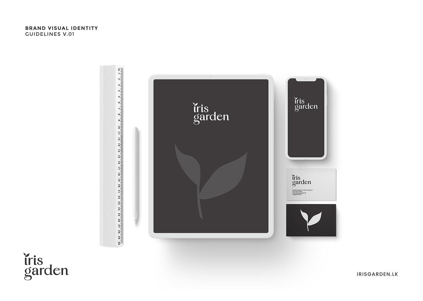 brand style guide cosmetics Daya Graphics identity iris garden iris garden logo label design Logo Design Packaging product design 