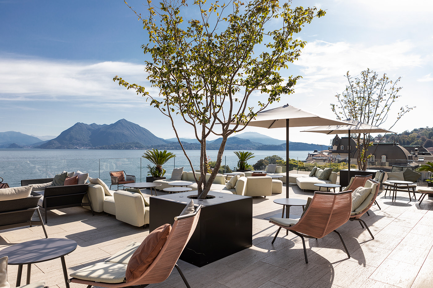 Outdoor furniture rooftop hotel lago maggiore view panorama product design  roda hotelerie
