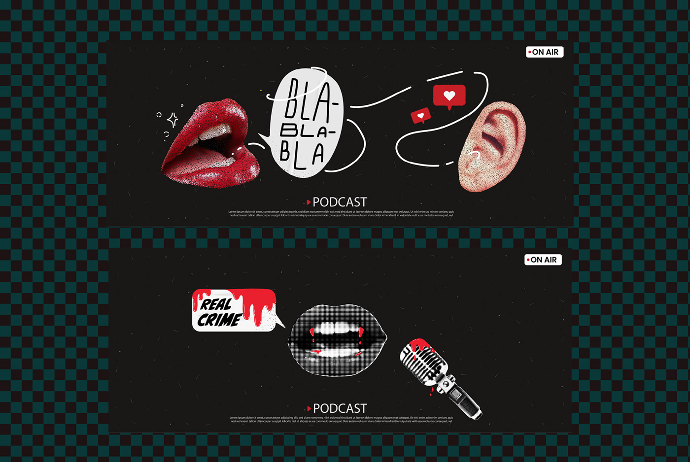 graphic collage podcast halftone cover lips Pop Art grunge punk crime