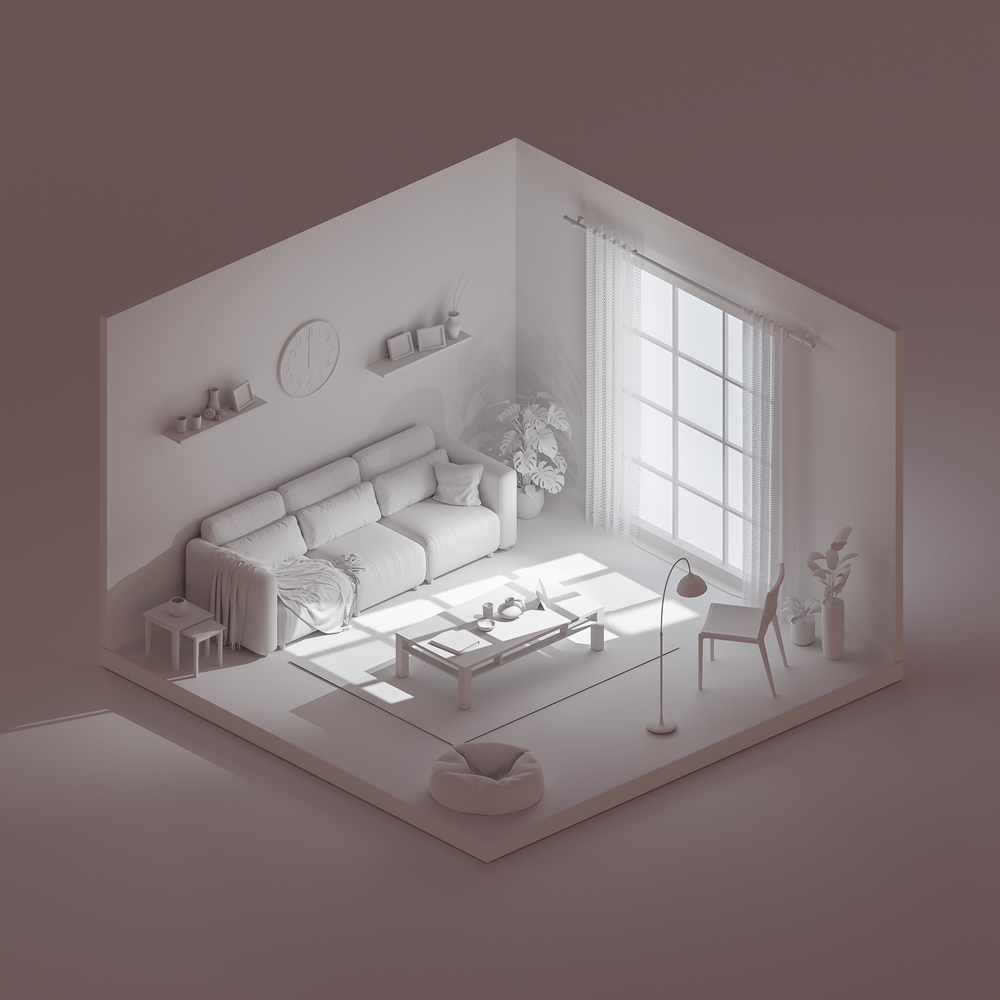 3D architecture blender CGI cycles interior design  Isometric living room Low Poly Render
