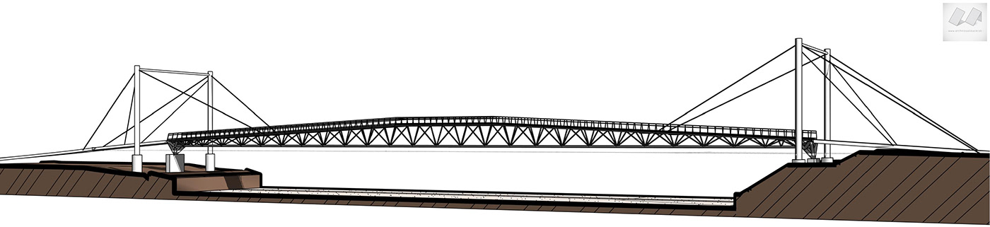 bridge 3D Statics beam river cycle rope revit AutoCAD model