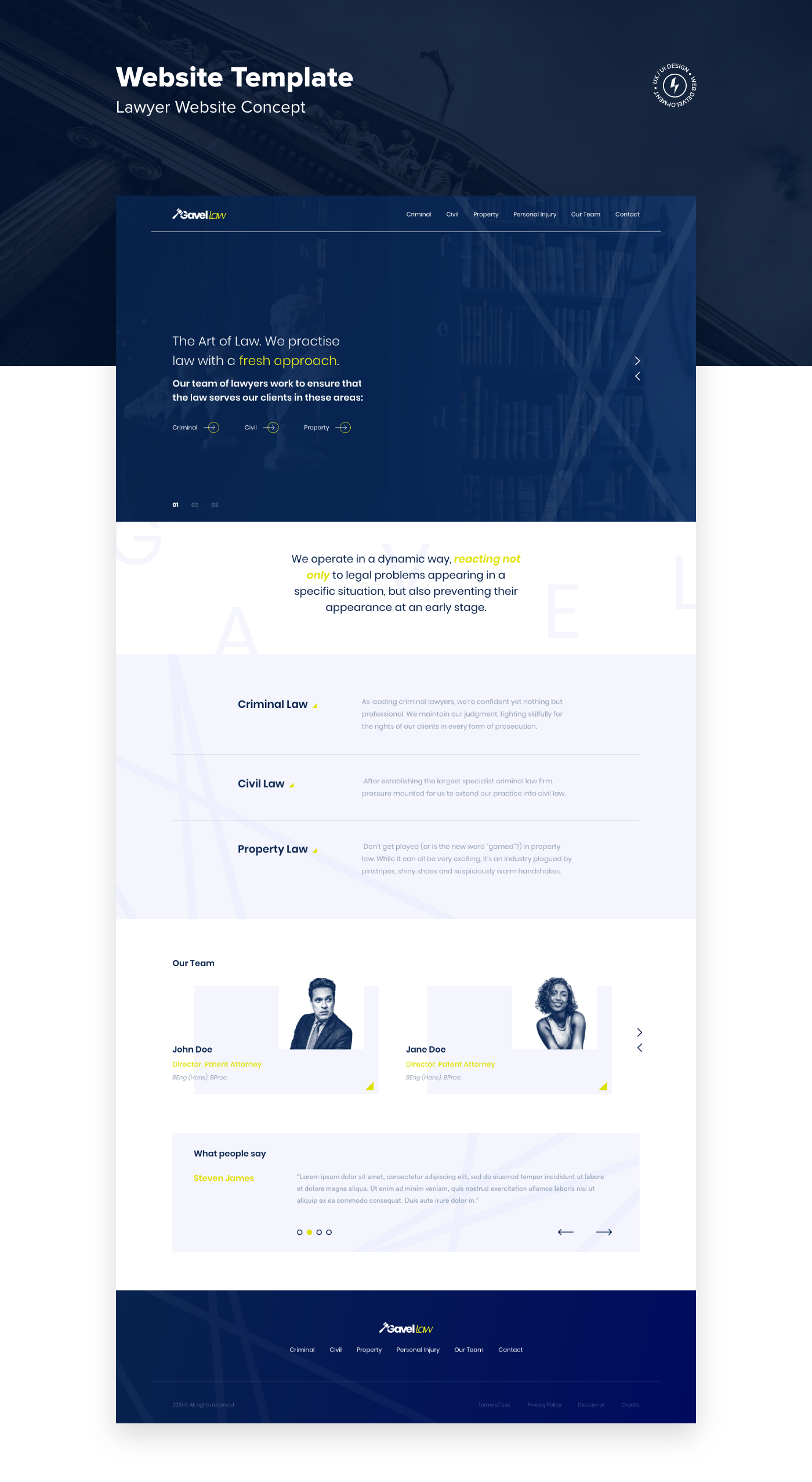 law lawyer Website blue yellow landing page