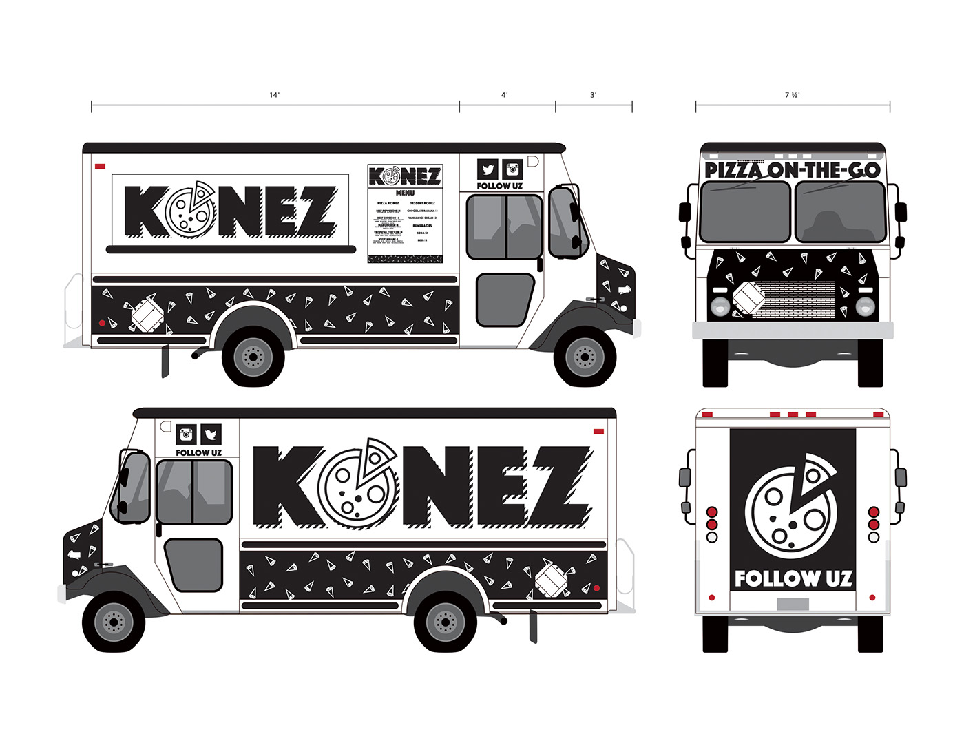 food truck design concept menu design konez pizza cones