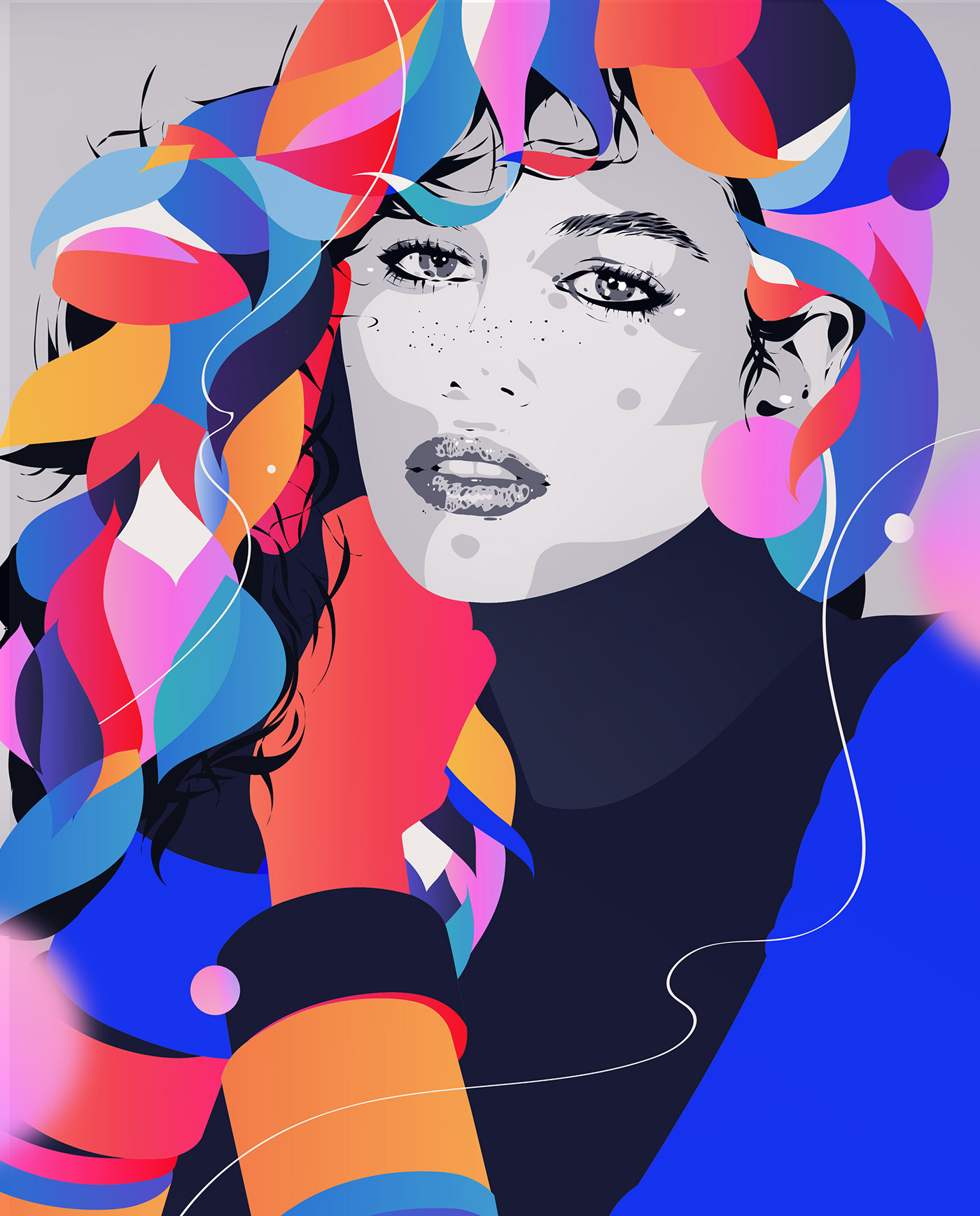 Colourful  portrait print close-up Fashion  girl Illustrator photoshop