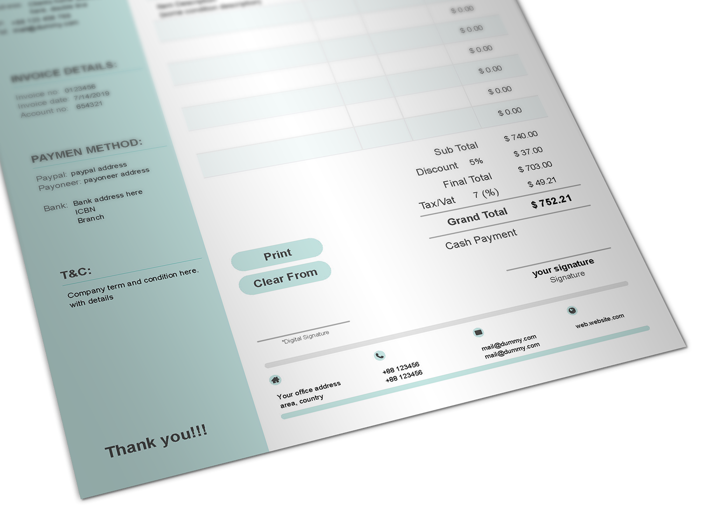 Fillable PDF form information interactive interactive invoice invoice modern print ready professional invoice