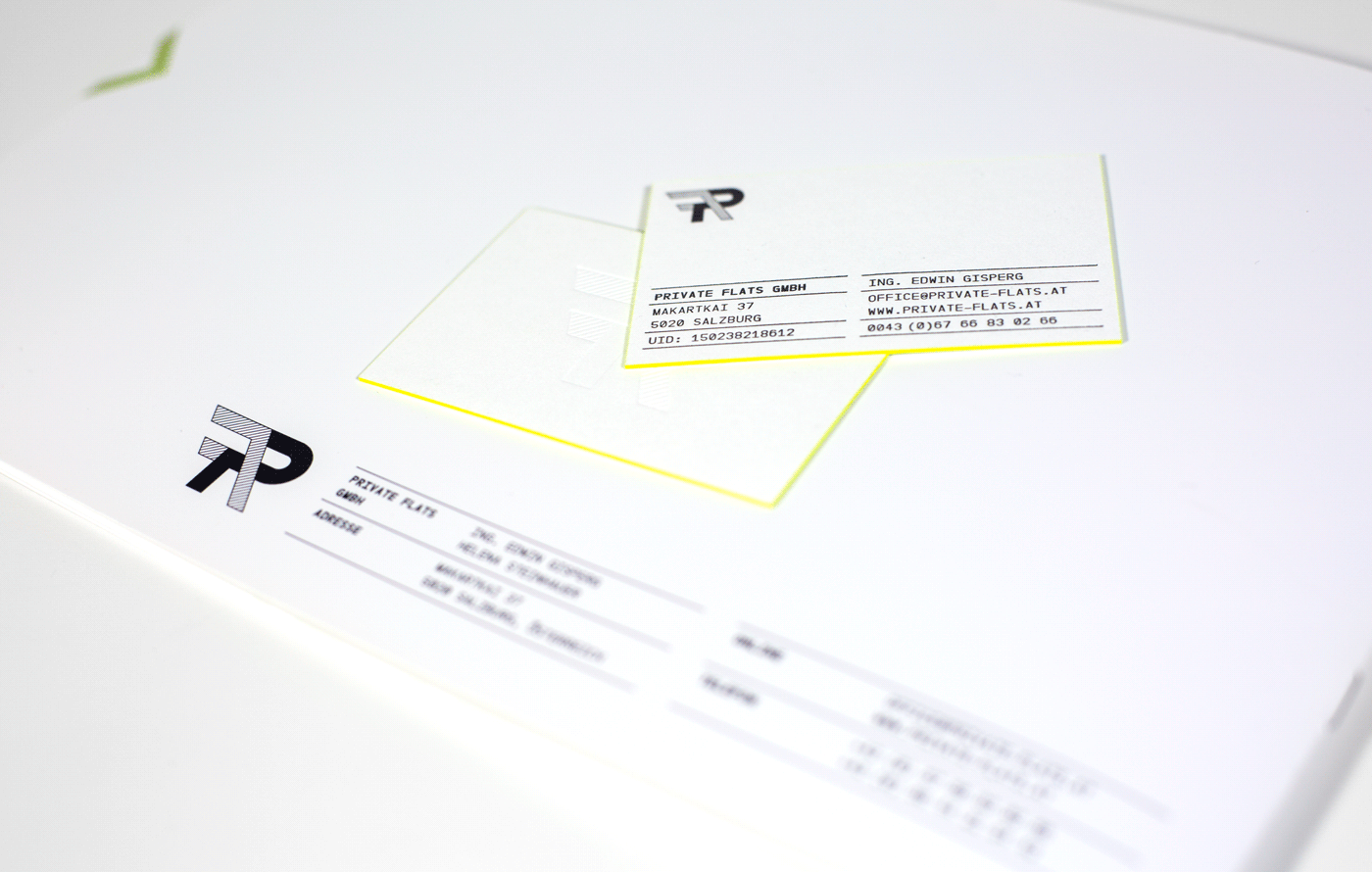architecture minimal Coporate Design businesscard Whitespace White Black&white neon branding  folder