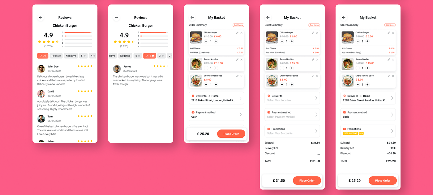 UI/UX design for a food delivery application