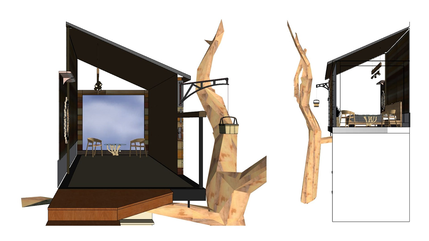 resort Treehouse interior design  Space design bedroom eco friendly SketchUP 3D