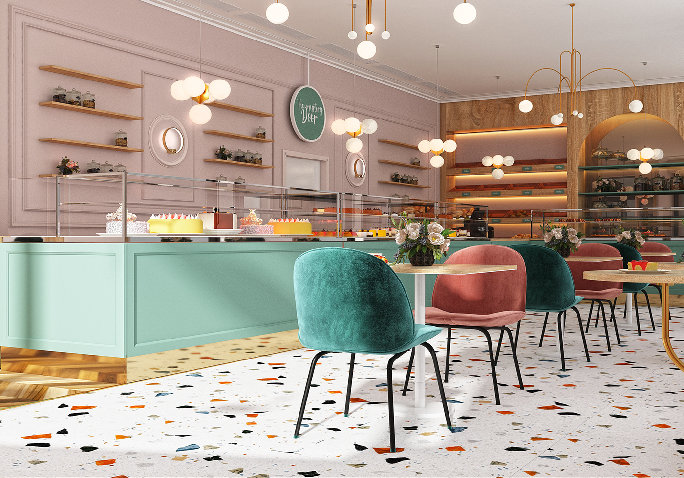 interior design  cake shop pastry 3D 3ds max Render corona Classic pink