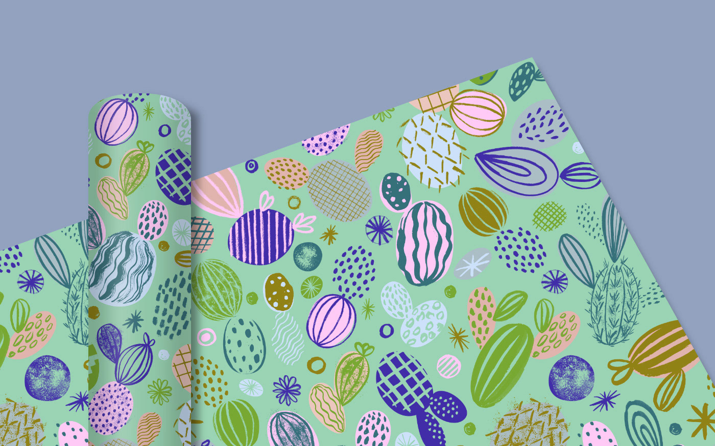 pattern Surface Pattern pattern design  Wrapping paper fruits cactus picnic grill Tropical food illustration