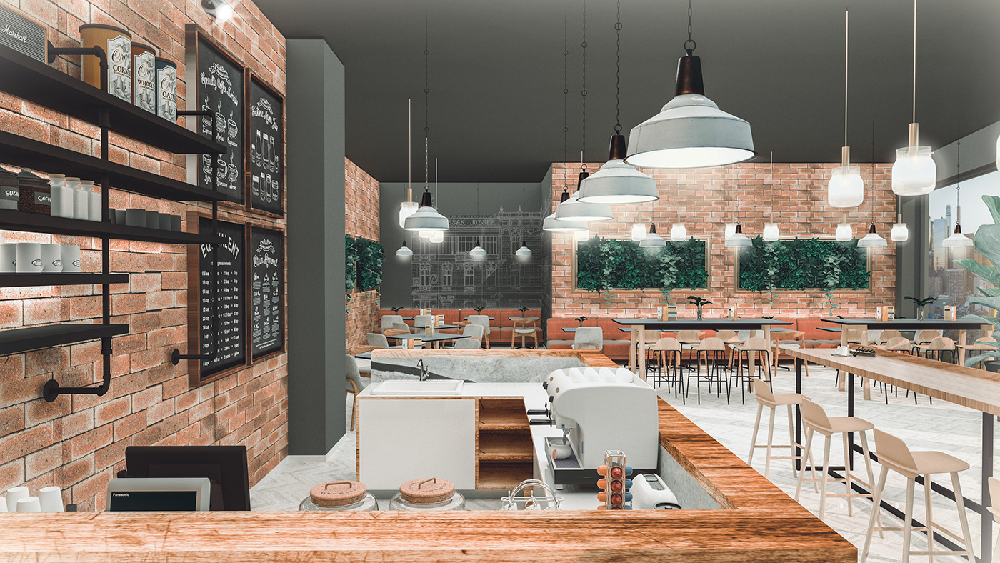 bistro design industrial interiordesign restaurant SketchUP timisoara vray