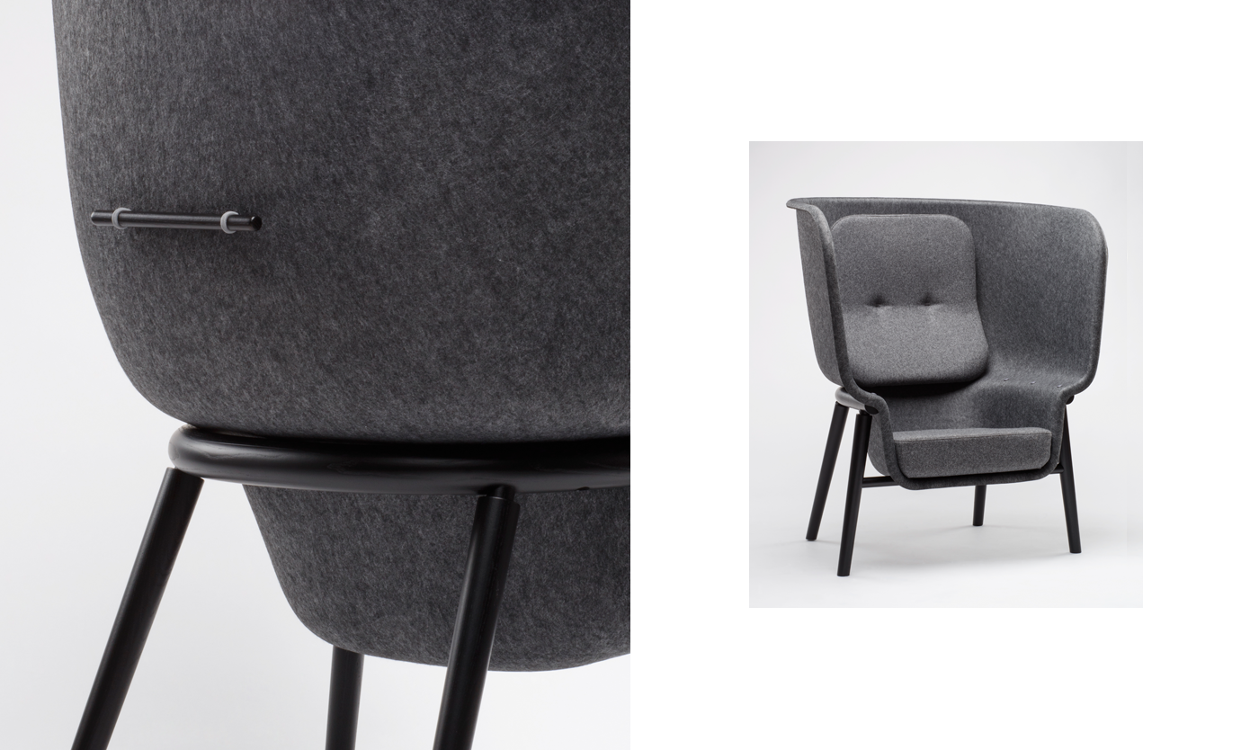 Sustainable environment dutch furniture grey Custom Privacy Chair arm chair wood felt chair Pet recycling