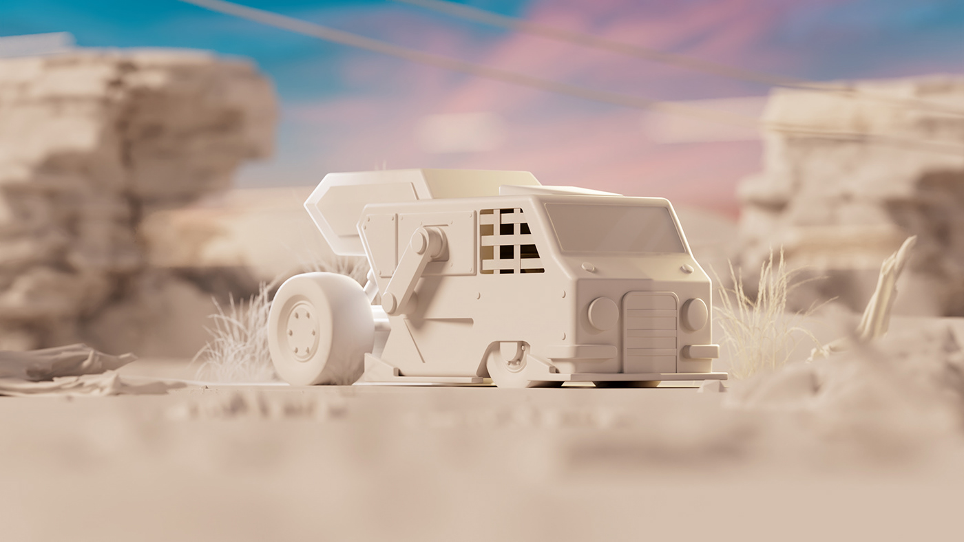 Vehicle Van desert concept art golden hour futuristic 3D Scifi cybberpunk