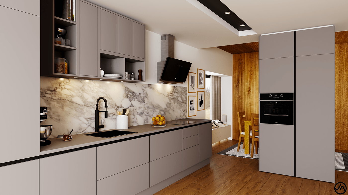 kitchen design kitchen cocina rendering Render interior design  vray SketchUP cocina moderna Schmidt