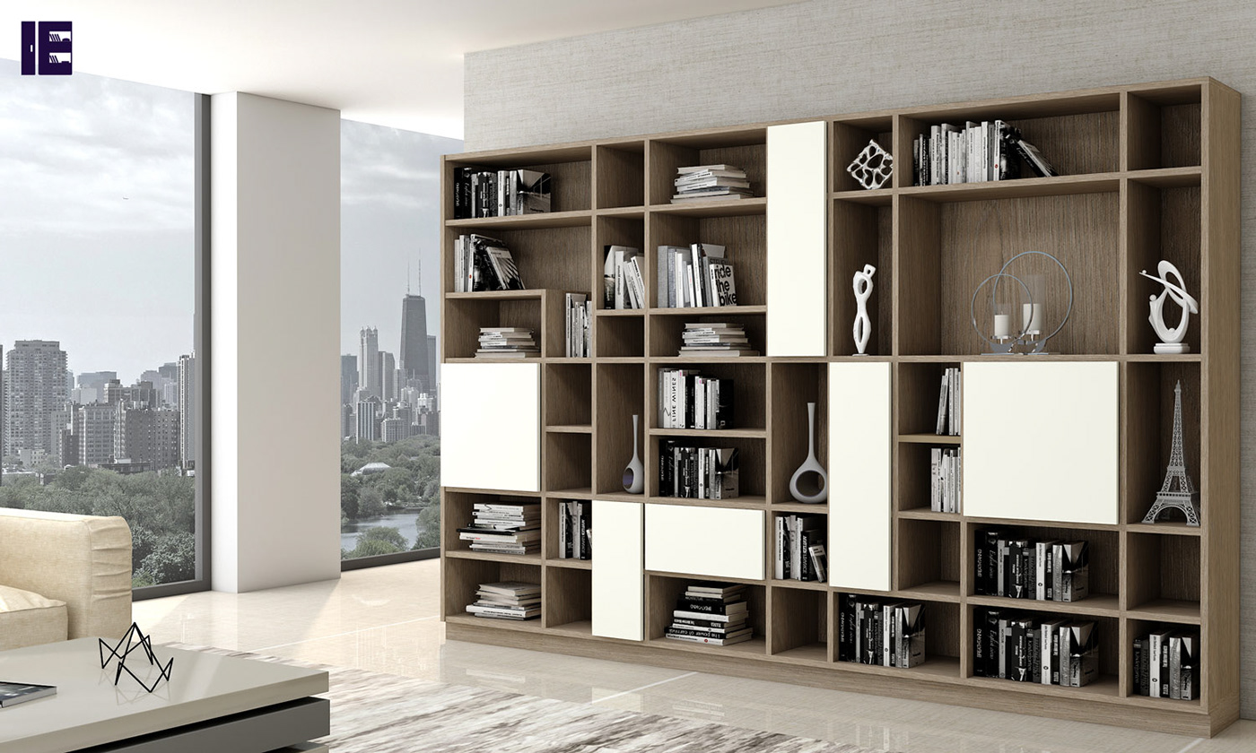 Library Bookshelf Living Room Cabinet With Woodgrain