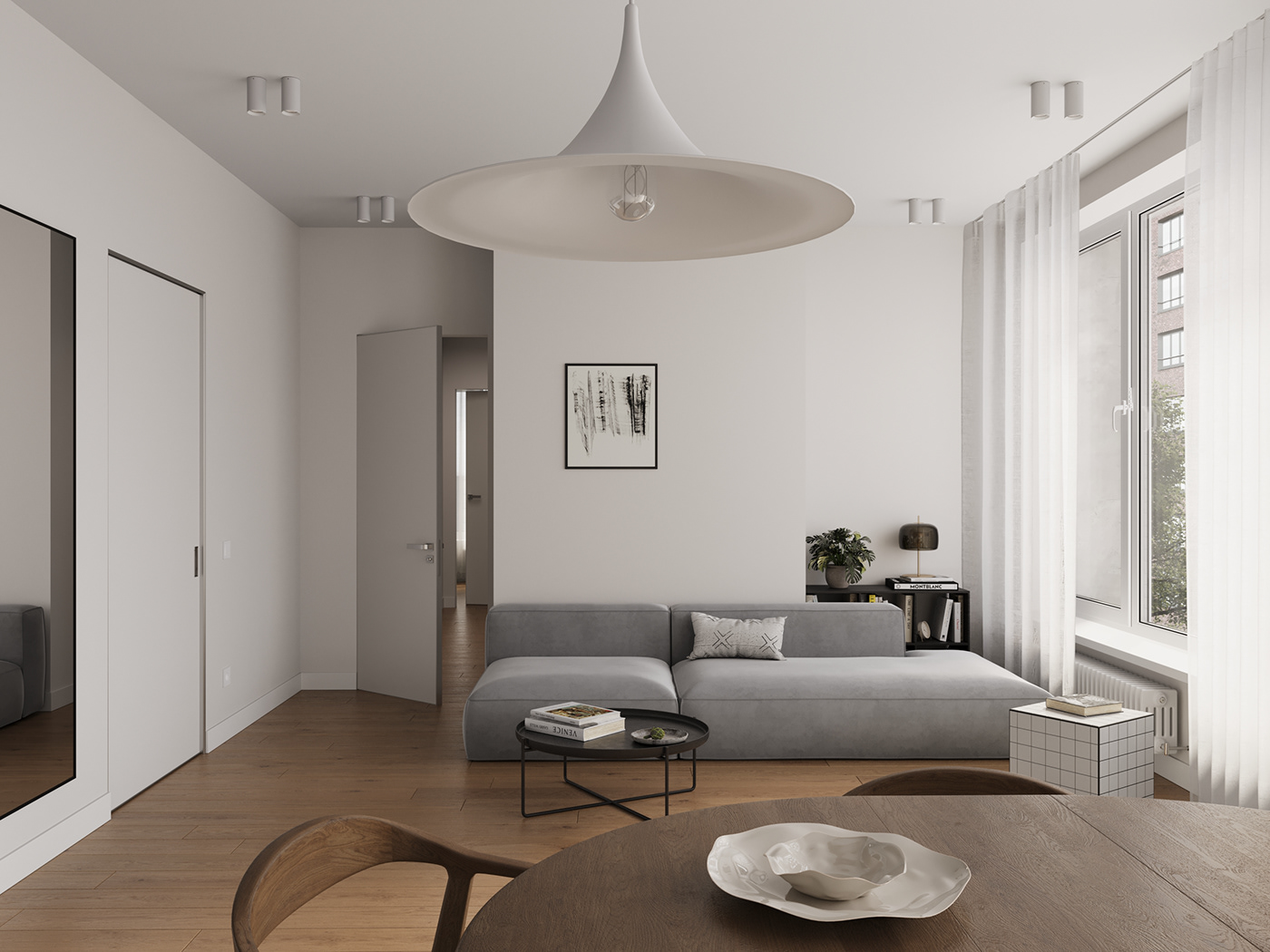 living room Scandinavian Minimalism simple interior design  kitchen интерьер visualization 3ds max кухня-гостиная