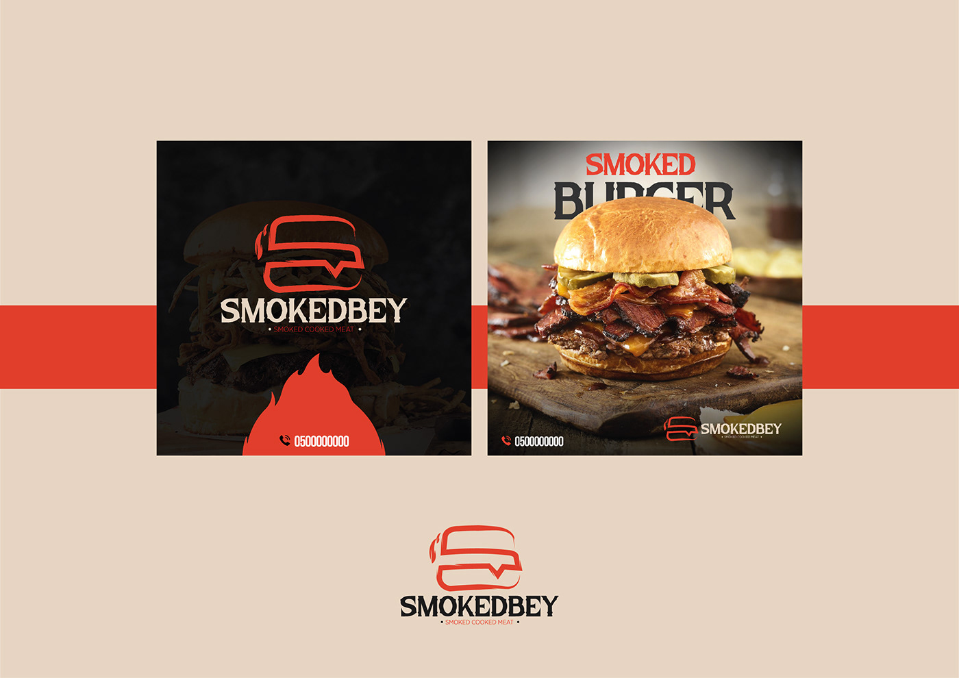 burger brisket Smoked vintgae REDLOGO abstract logo design brand identity Logo Design Bey
