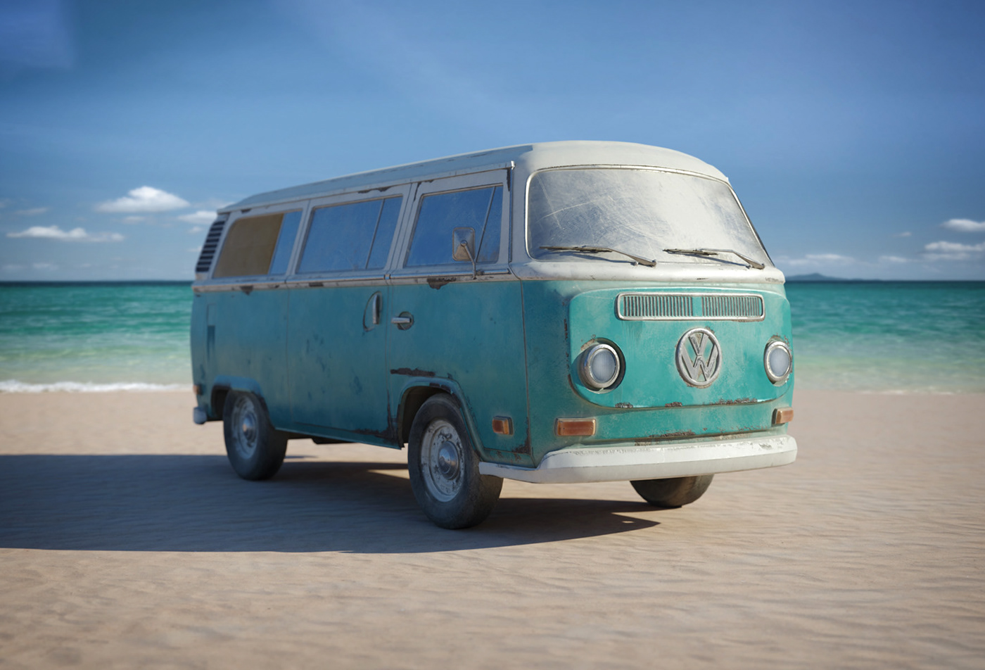 3D 3d modeling beach enviroment Game Art Render texturing Van Vehicle VW