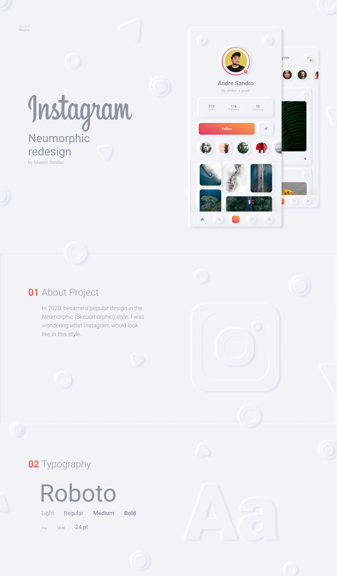 UI ux skeumorphic neumorphic soft Figma instagram concept redesign mobile