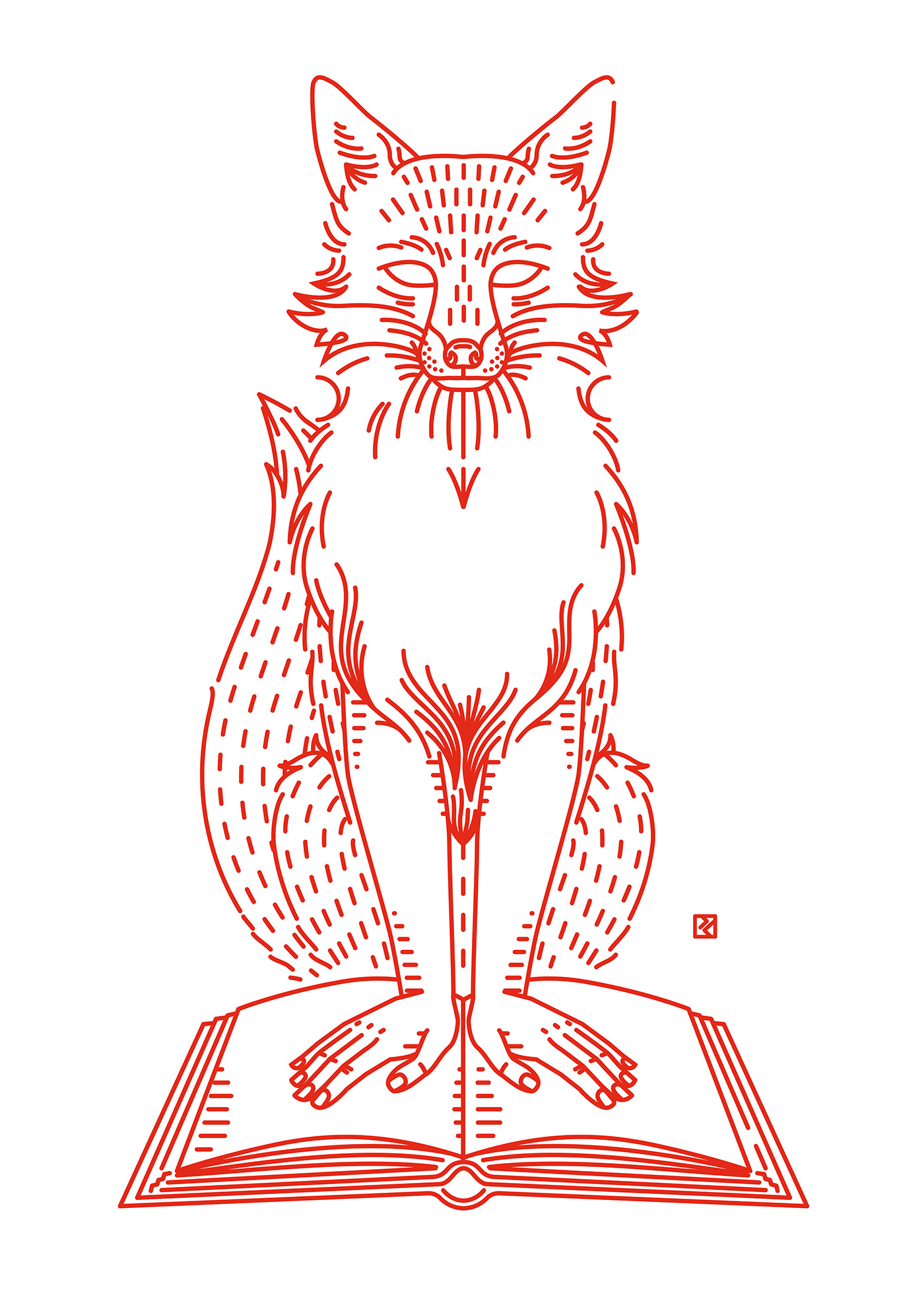 red line lineart ILLUSTRATION  FOX woman heels hand Nature animals